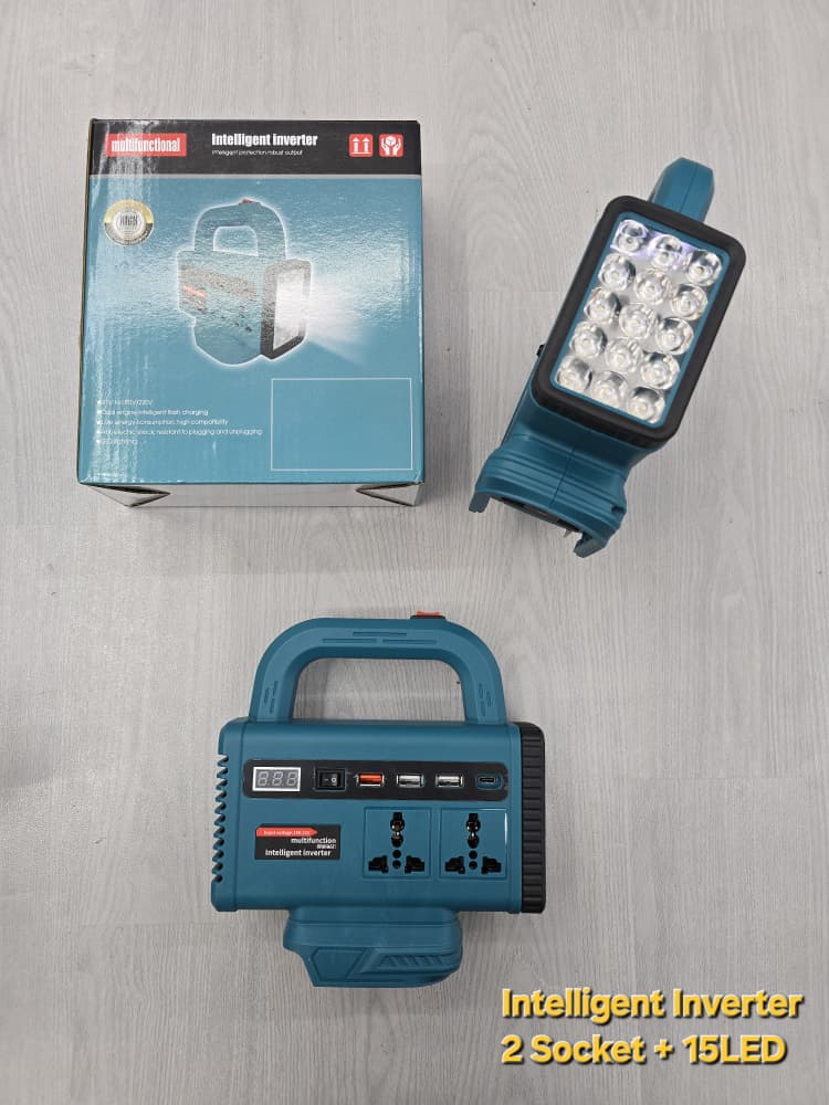 Intelligent Inverter 2 Socket + 15LED Torchlight 21V to 180V-220V 2Socket + 3USB + 1TC