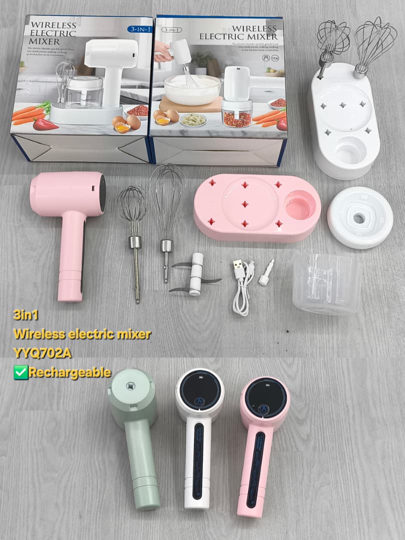 3in1 Wireless Electric Mixer Food Processor Garlic Chopper YYQ702A - White